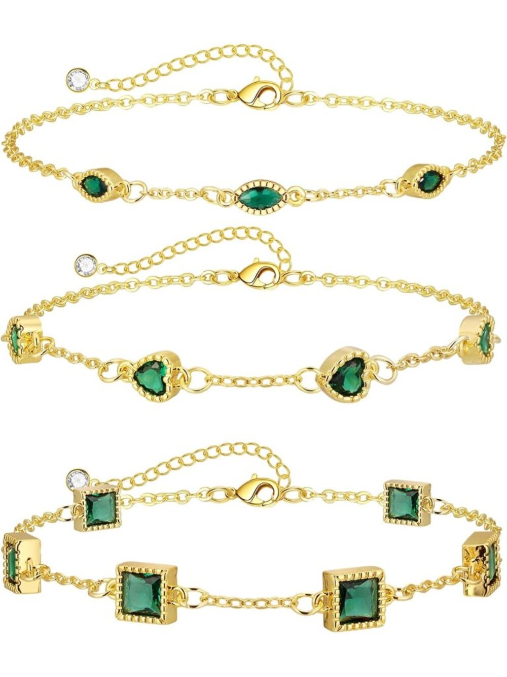 Dainty Gold Layered Bracelet Set for Women - 14K Plated Link & CZ Stackable